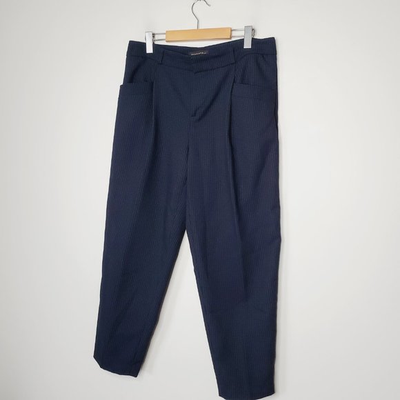 Banana Republic Pants Straight Drape High Rise Tapered Dotted Black Navy 8 - Picture 4 of 14